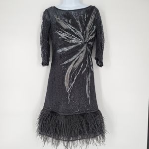 Teri Jon Sequin Feather Knee Length Dress Size 4